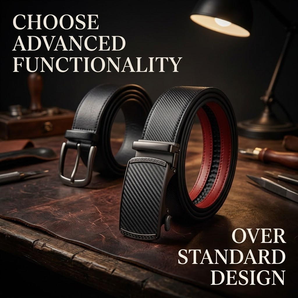 Men’s Genuine Leather Auto-Lock Belt – Fashion Alloy Buckle Formal Luxury Waist Belt