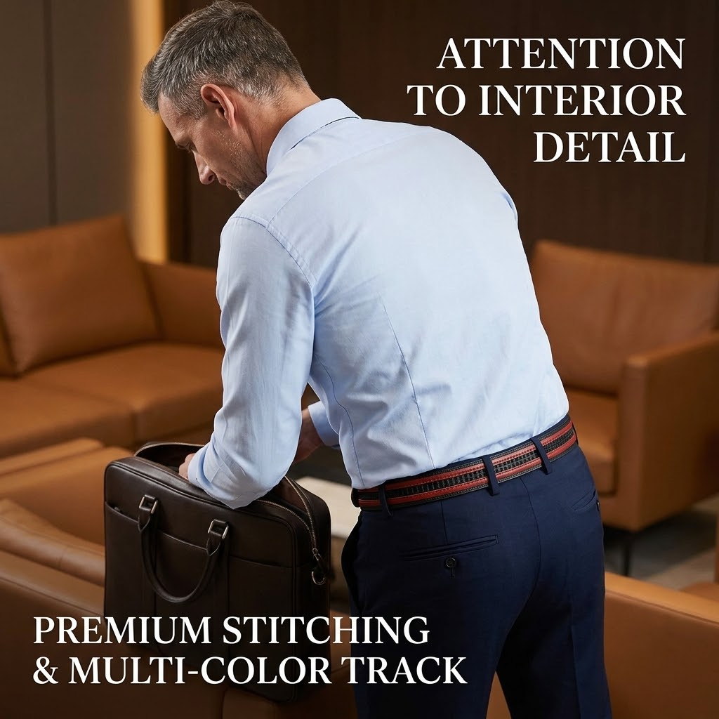 Men’s Genuine Leather Auto-Lock Belt – Fashion Alloy Buckle Formal Luxury Waist Belt