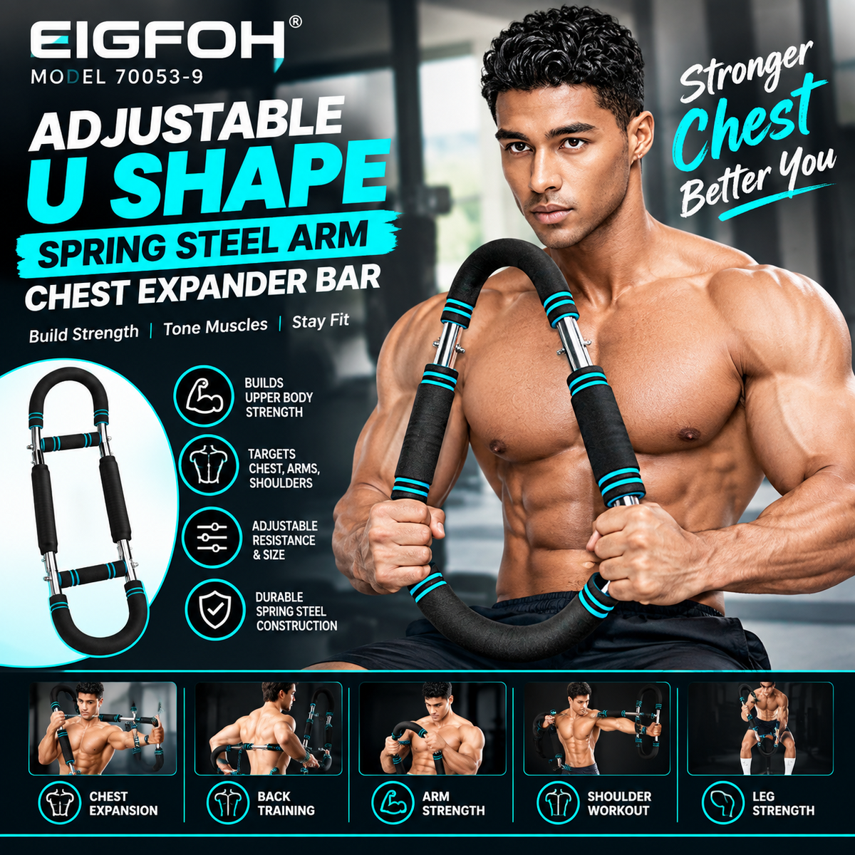 Chest Expander – Adjustable U-Shape Spring Steel Upper Body Strength Trainer