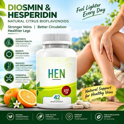 Diosmin & Hesperidin Capsules – Citrus Bioflavonoid Supplement for Circulation & Leg Wellness